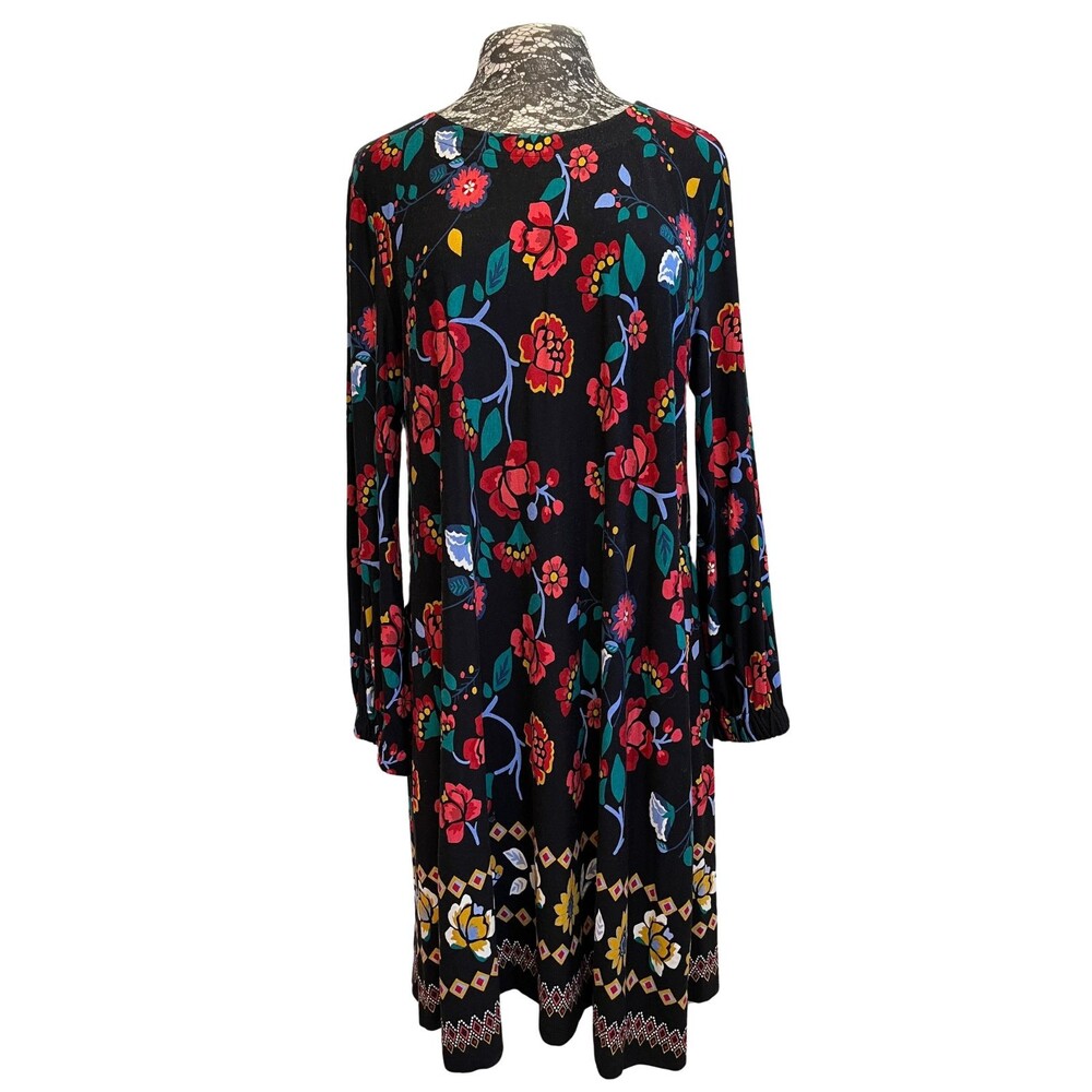 LOFT Floral Swing Dress Large Jersey Knit Stretchy Casual Office Soft Travel